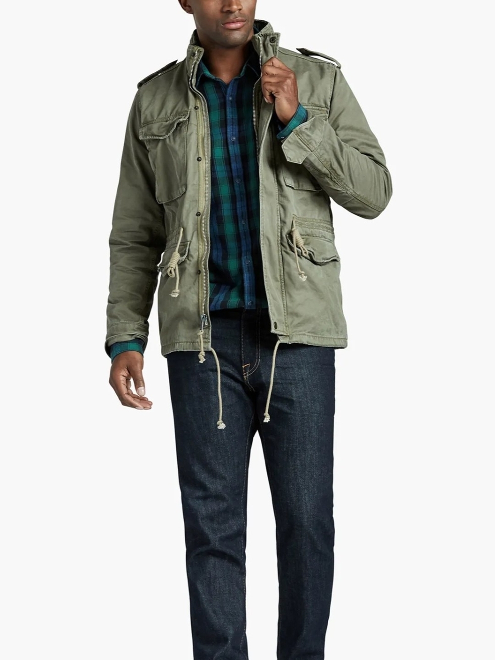 Lucky Brand Olive Green Military Field Jacket, Zip Out Hood.Sz.M